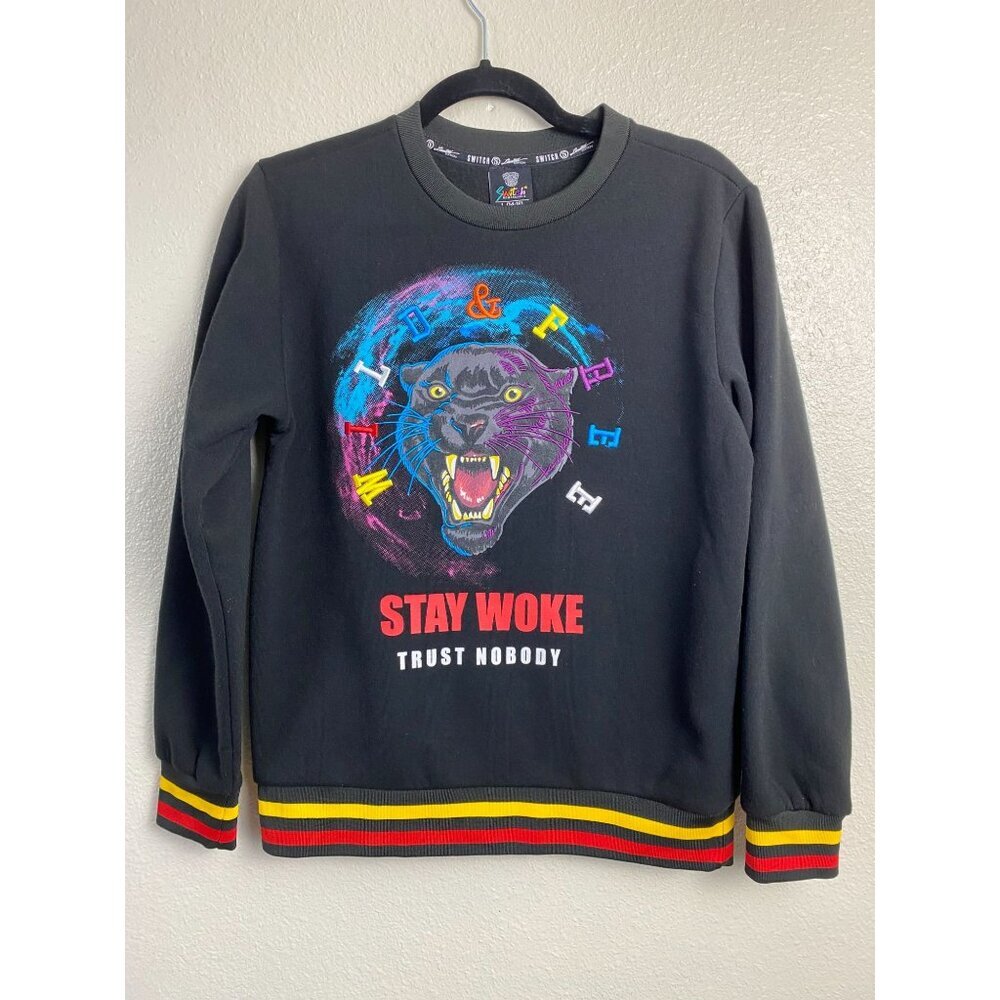 Switch Remarkable Brand Fleece Jaguar Crew Neck Sweater Black Sz Large Stay Woke